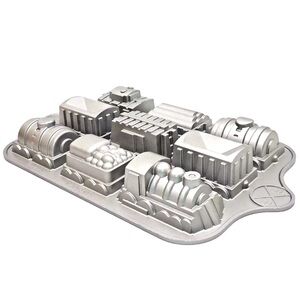 Nordic Ware Silver Cake Pan 3D Train Set Muffins Railroad Nonstick Made In USA
